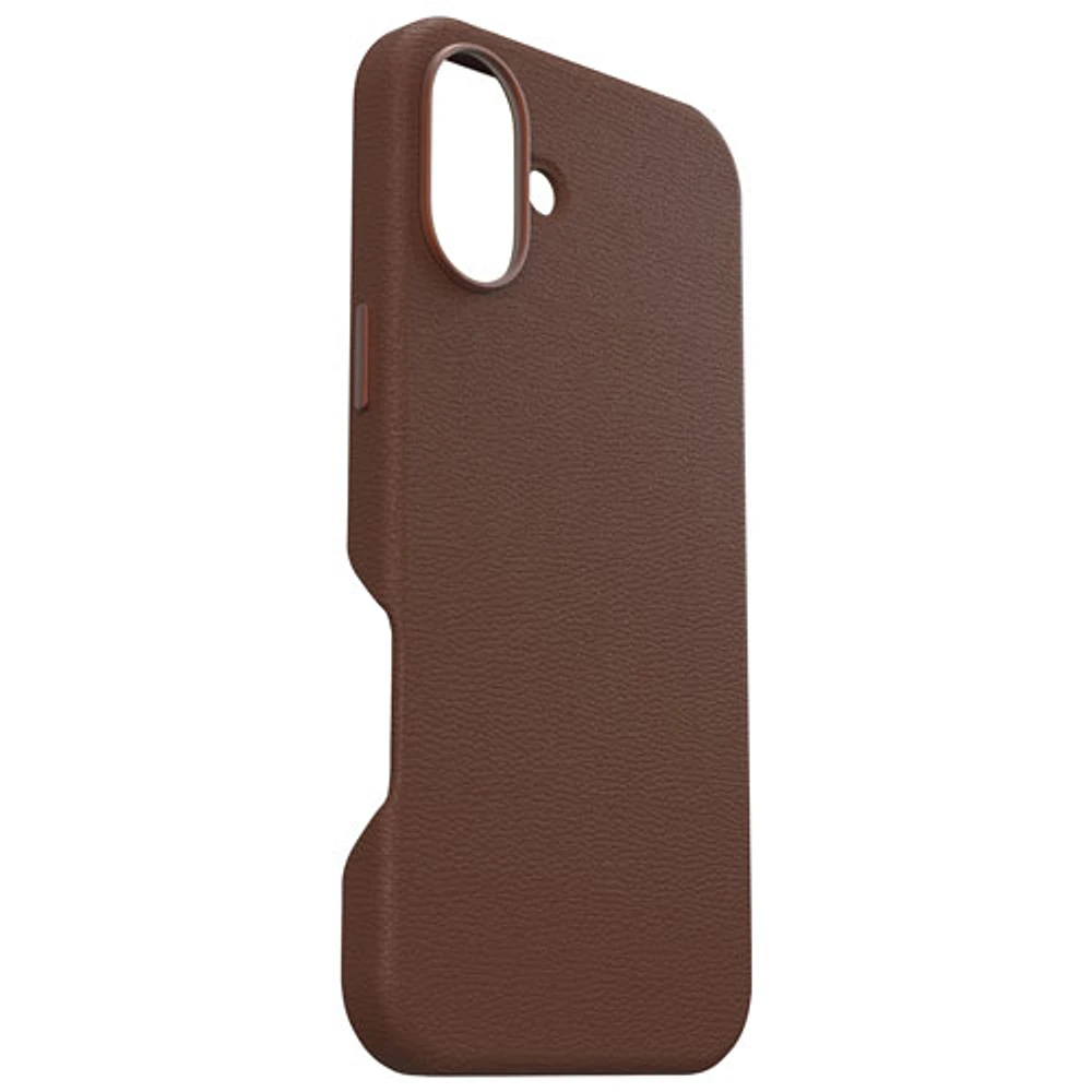 Étui rigide ajusté en cuir de cactus Symmetry d'OtterBox avec MagSafe pour iPhone 16 Plus - Brun Rich Adobe