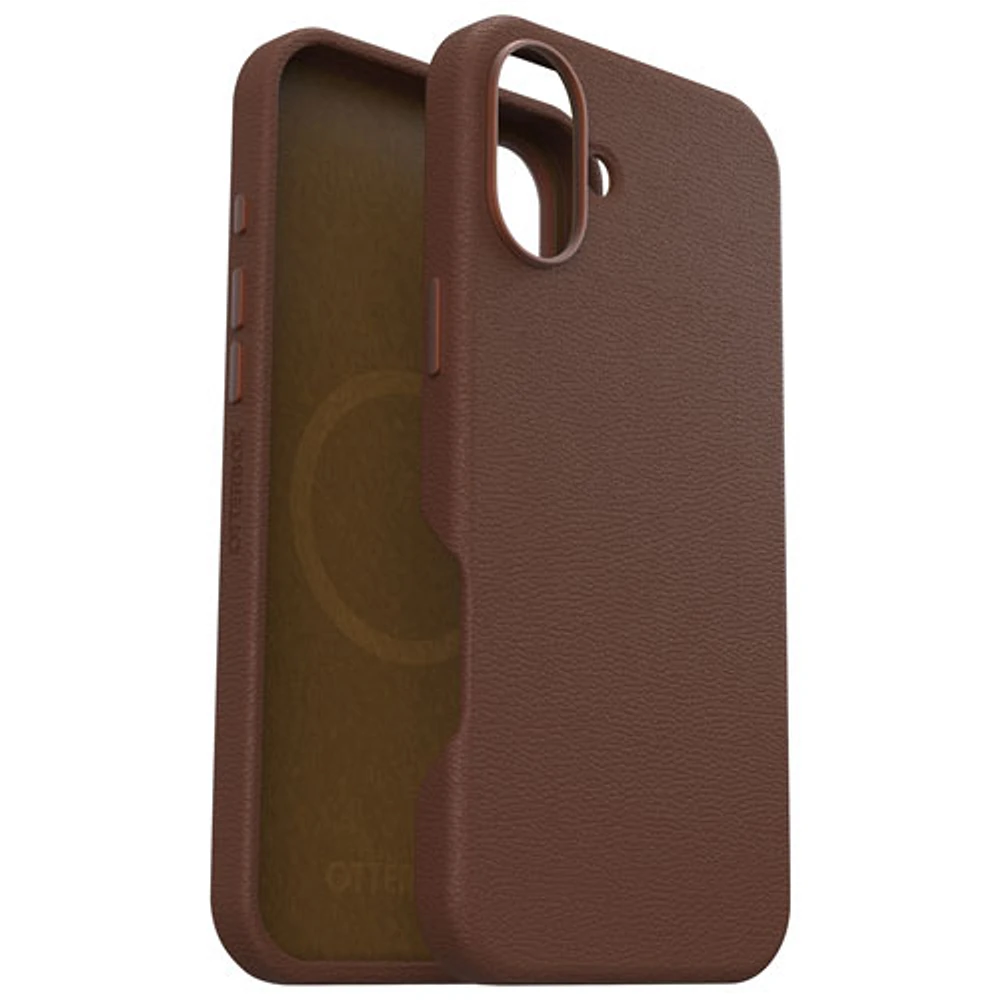 Étui rigide ajusté en cuir de cactus Symmetry d'OtterBox avec MagSafe pour iPhone 16 Plus - Brun Rich Adobe