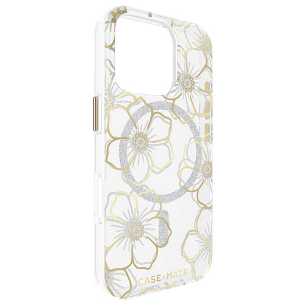 Case-Mate Floral Gems Fitted Hard Shell Case with MagSafe for iPhone 16 Pro - Gold