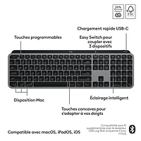 Clavier pleine grandeur Bluetooth MX Keys S de Logitech pour iPad/Mac - Gris cosmique - Anglais