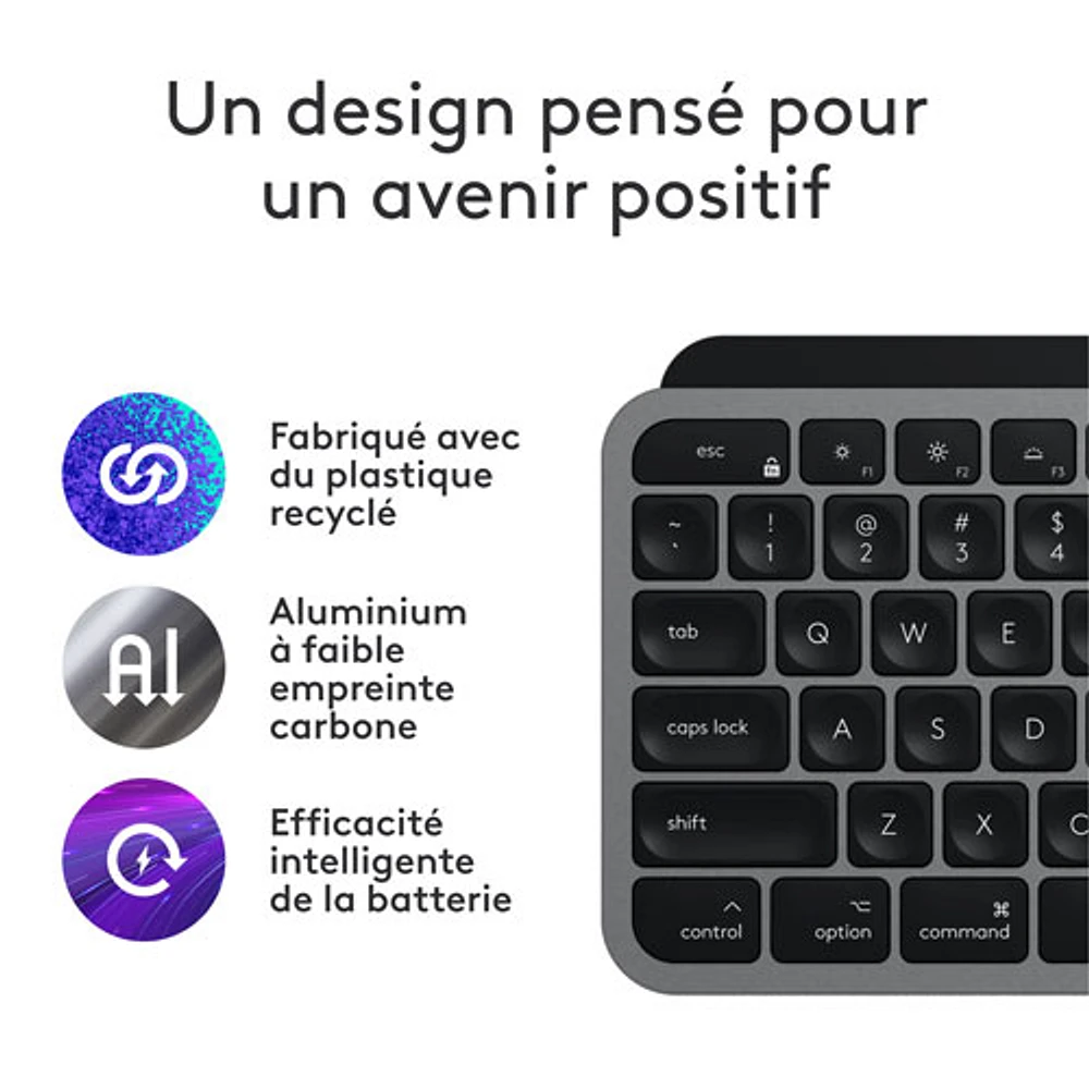 Clavier pleine grandeur Bluetooth MX Keys S de Logitech pour iPad/Mac - Gris cosmique - Anglais