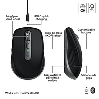 Souris Bluetooth Darkfield de 8000 ppp MX Anywhere 3S de Logitech pour MacOS/iPad - Gris cosmique