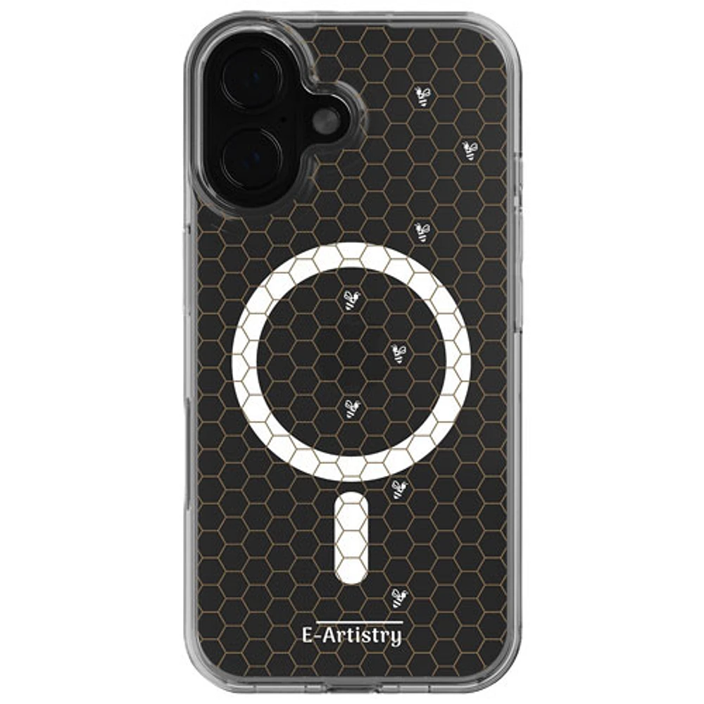 E-Artistry Signature Honeycomb Fitted Hard Shell Case w/ MagSafe for iPhone 16 - Clear- Gold/White