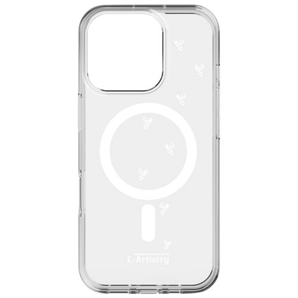 E-Artistry Signature Bee Spiral Fitted Hard Shell Case w/ MagSafe for iPhone 16 Pro - Clear- White