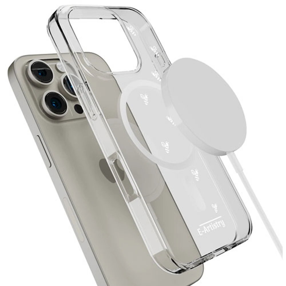 E-Artistry Signature Bee Spiral Fitted Hard Shell Case w/ MagSafe for iPhone 16 Pro - Clear- White