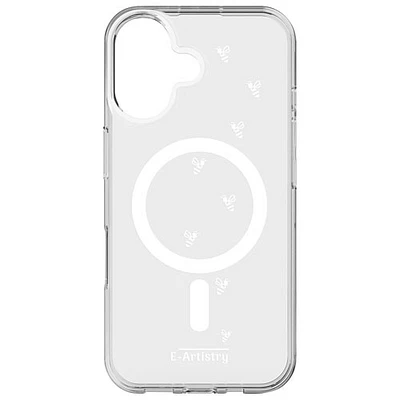 E-Artistry Signature Bee Spiral Fitted Hard Shell Case w/ MagSafe for iPhone 16 - Clear- White