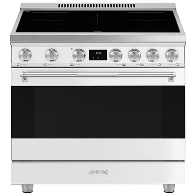 Cuisinière à induction autonome à 5 éléments avec convection véritable 4,6 pi³ 36 po de Smeg (SPR36UIMMW) - Blanc - Exclusivité de Best Buy