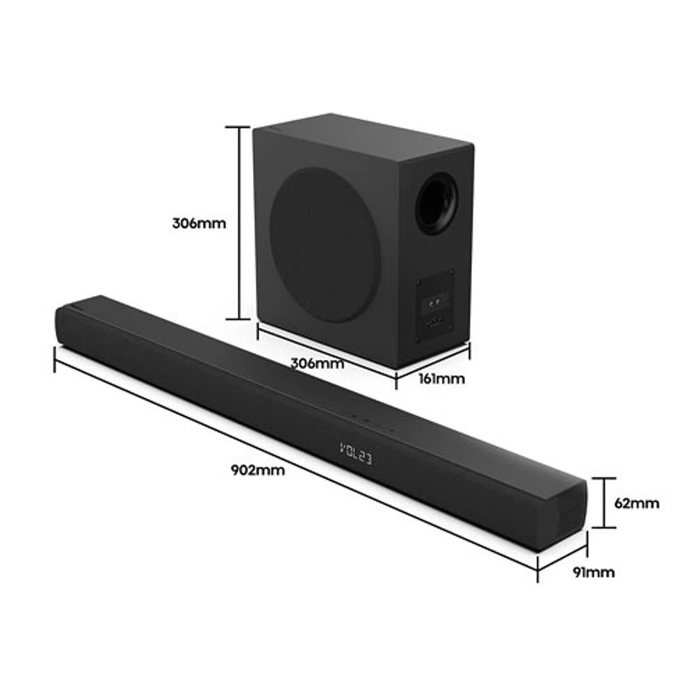 Barre de son 3.1 canaux Dolby Atmos de 500 W AX3100Q de Hisense avec haut-parleur d'extrêmes graves sans fil