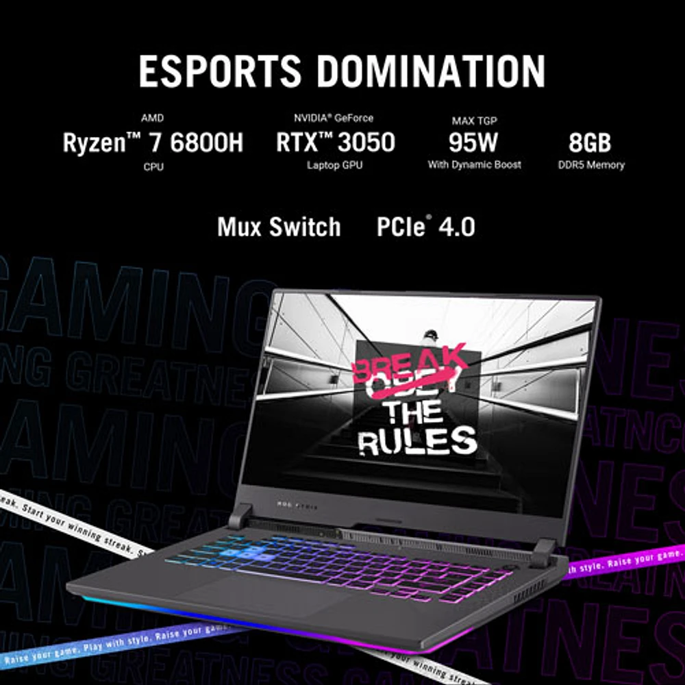 ASUS ROG Strix G15 15.6" Gaming Laptop -Eclipse Grey (AMD Ryzen 7 6800H/8GB RAM/512GB SSD/GeForce RTX 3050)