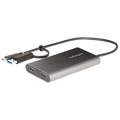 Adaptateur USB-C/USB-A à deux ports HDMI de StarTech avec intercommunication Power Delivery 100 W (109B-USBC-HDMI) - Gris