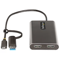 Adaptateur USB-C/USB-A à deux ports HDMI de StarTech avec intercommunication Power Delivery 100 W (109B-USBC-HDMI) - Gris