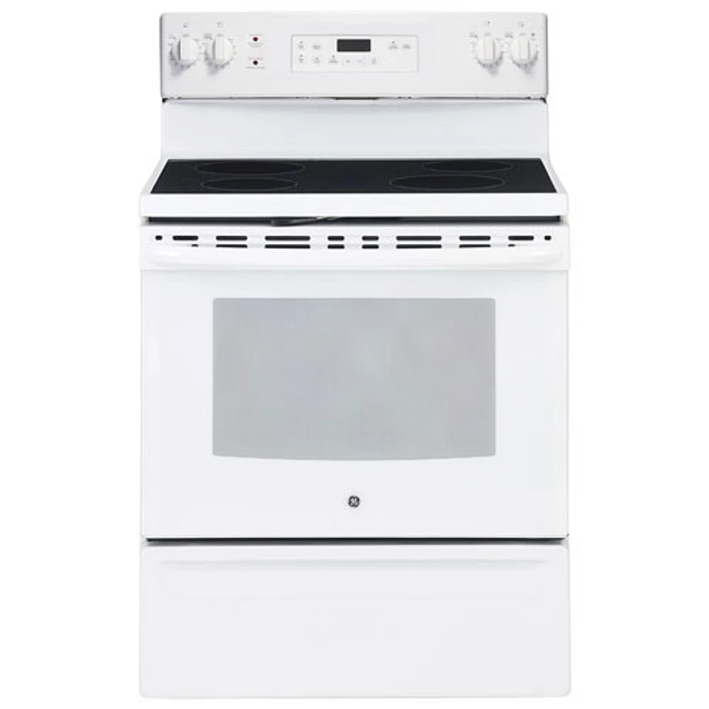 Boîte ouverte - Cuisinière électrique 5 pi³ 30 po de GE (JCB630DKWW) - Blanc sur blanc - Parfait état