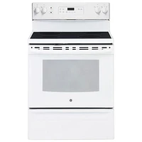 Boîte ouverte - Cuisinière électrique 5 pi³ 30 po de GE (JCB630DKWW) - Blanc sur blanc - Parfait état