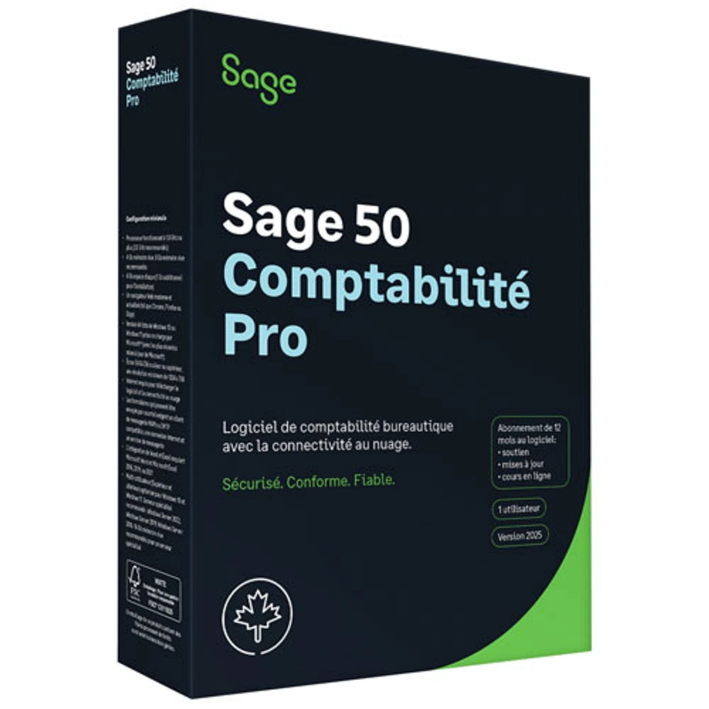 Sage 50 Pro Accounting 2025 (PC) - 1 User - 1 Year Subscription