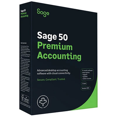 Sage 50 Premium Accounting 2025 (PC) - 2 User - 1 Year Subscription