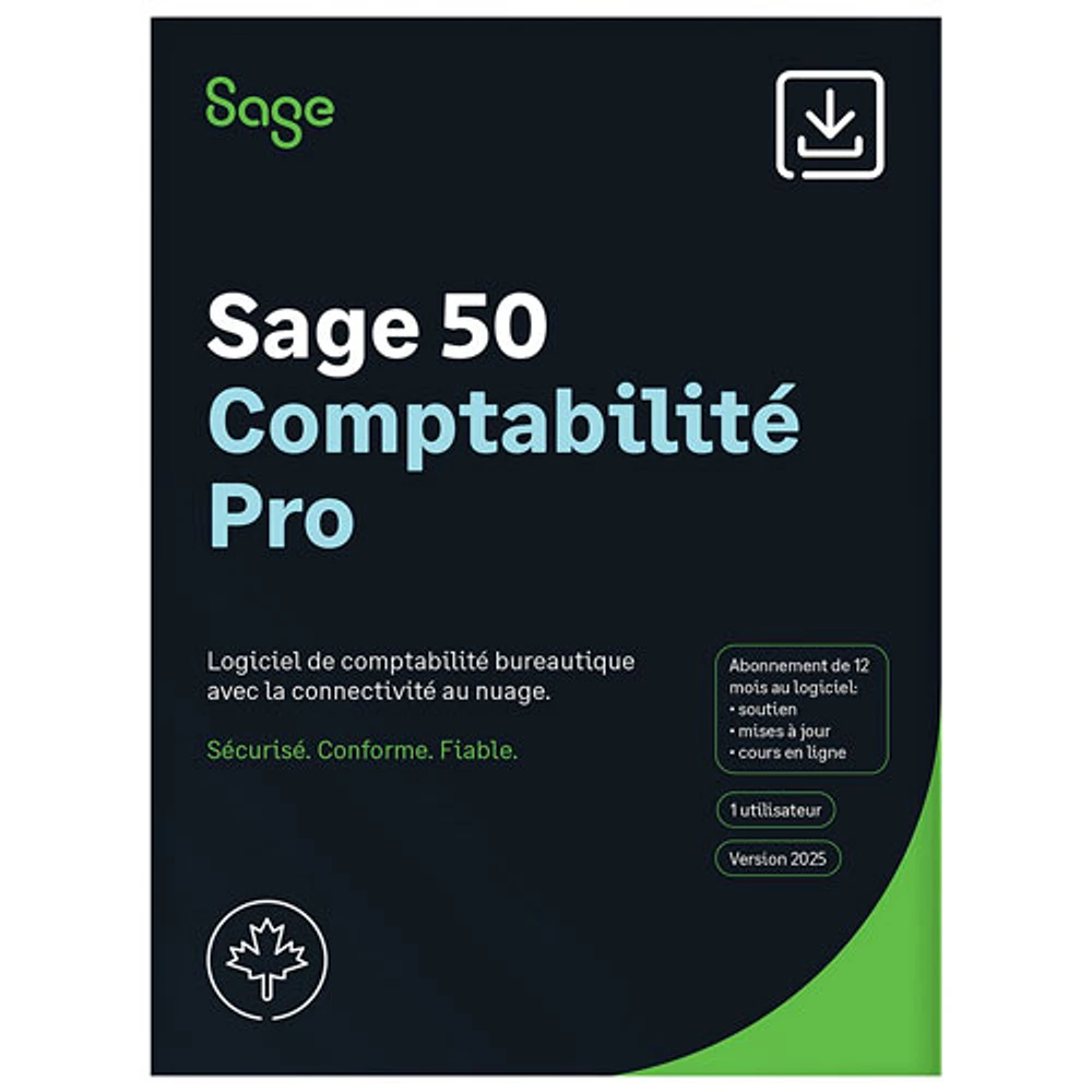 Sage 50 Pro Accounting 2025 (PC) - 1 User - 1 Year - Bilingual - Digital Download