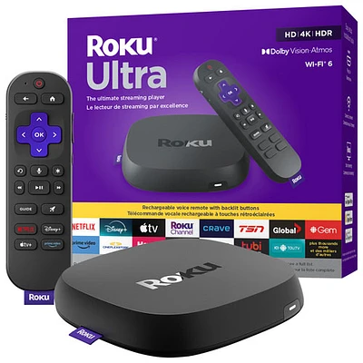 Lecteur multimédia HDR 4K Ultra 2024 de Roku avec télécommande vocale Pro