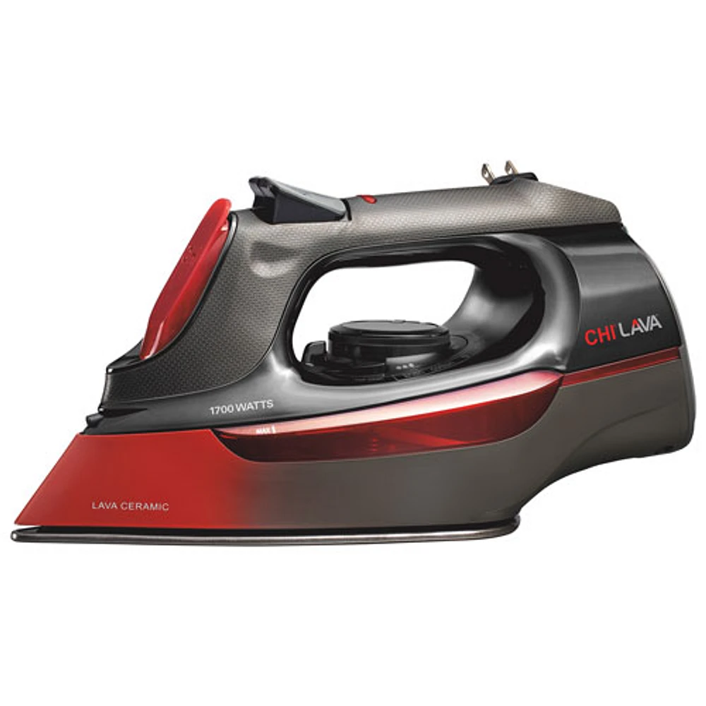 Fer à vapeur Lava de 1700 W avec semelle en céramique et cordon rétractable de CHI - Noir/Rouge