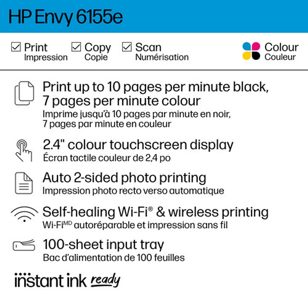 HP 6155e All-In-One Inkjet Printer - HP Instant Ink 3-Month Free Trial Included*