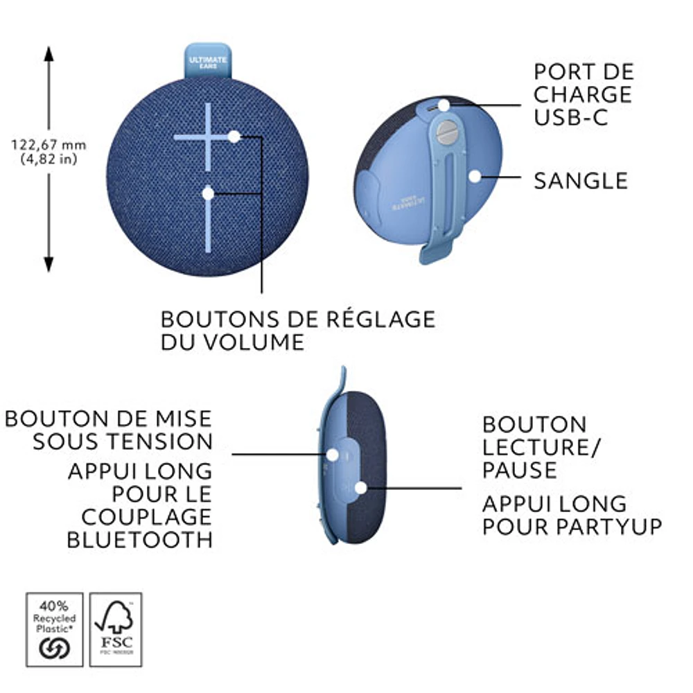 Ultimate Ears MINIROLL Waterproof Bluetooth Wireless Mini Portable Speaker