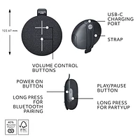 Ultimate Ears MINIROLL Waterproof Bluetooth Wireless Mini Portable Speaker - Gentle Black