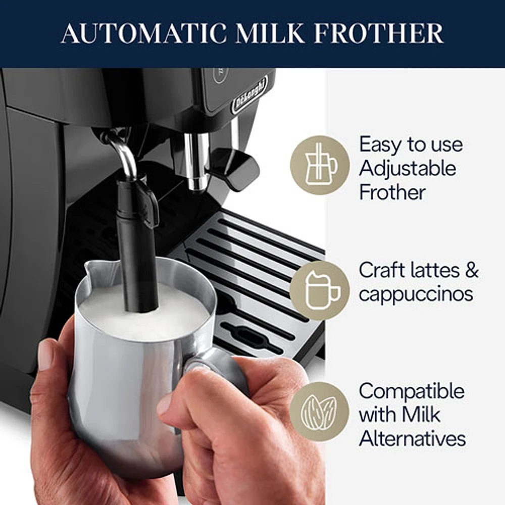 De'Longh iMagnifica Start Automatic Espresso Machine with Manual Milk Frother - Black