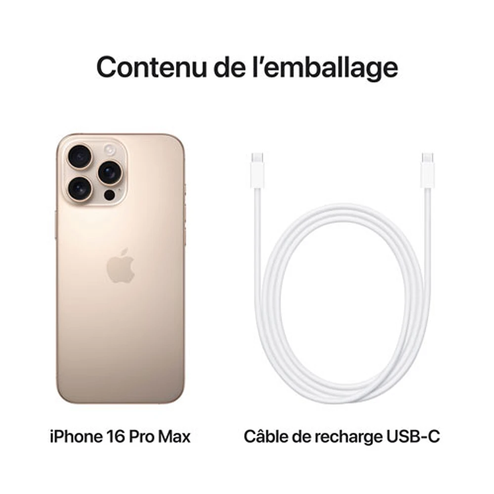 iPhone 16 Pro Max de 256 Go d'Apple - Titane sable - Déverrouillé