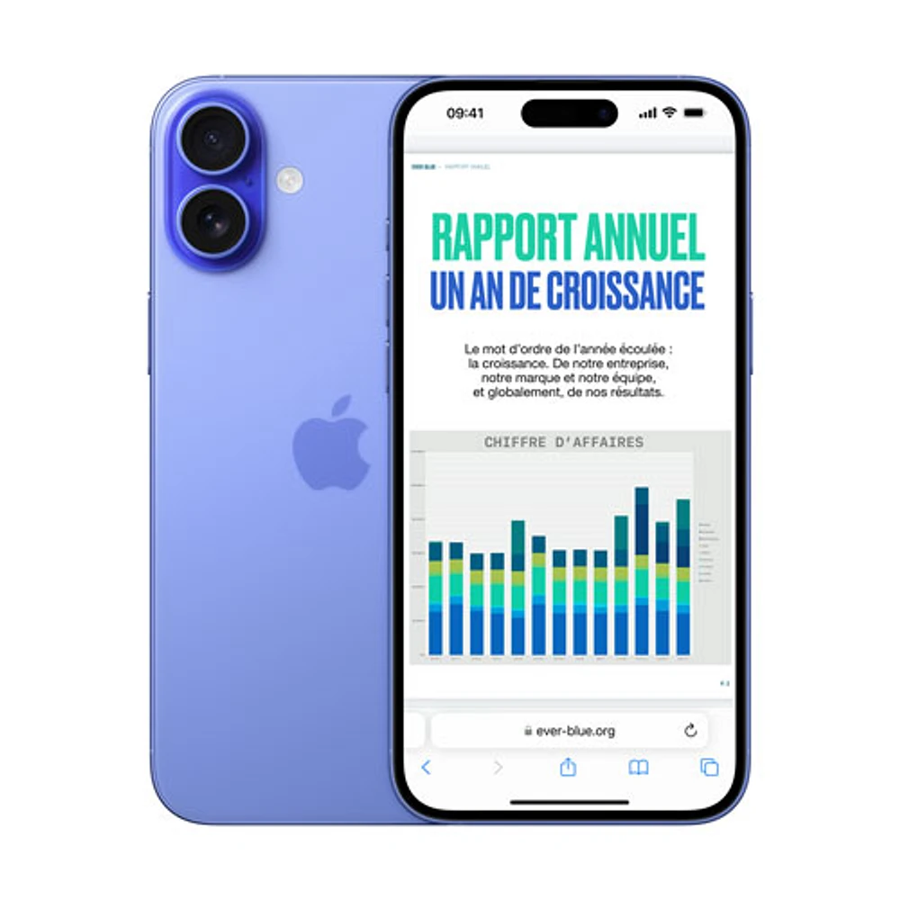 iPhone 16 de Go d'Apple avec Bell - Bleu outremer