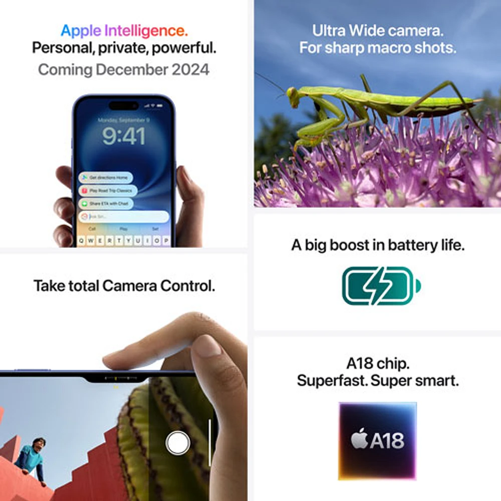 Bell Apple iPhone 16 128GB - White - Monthly Financing