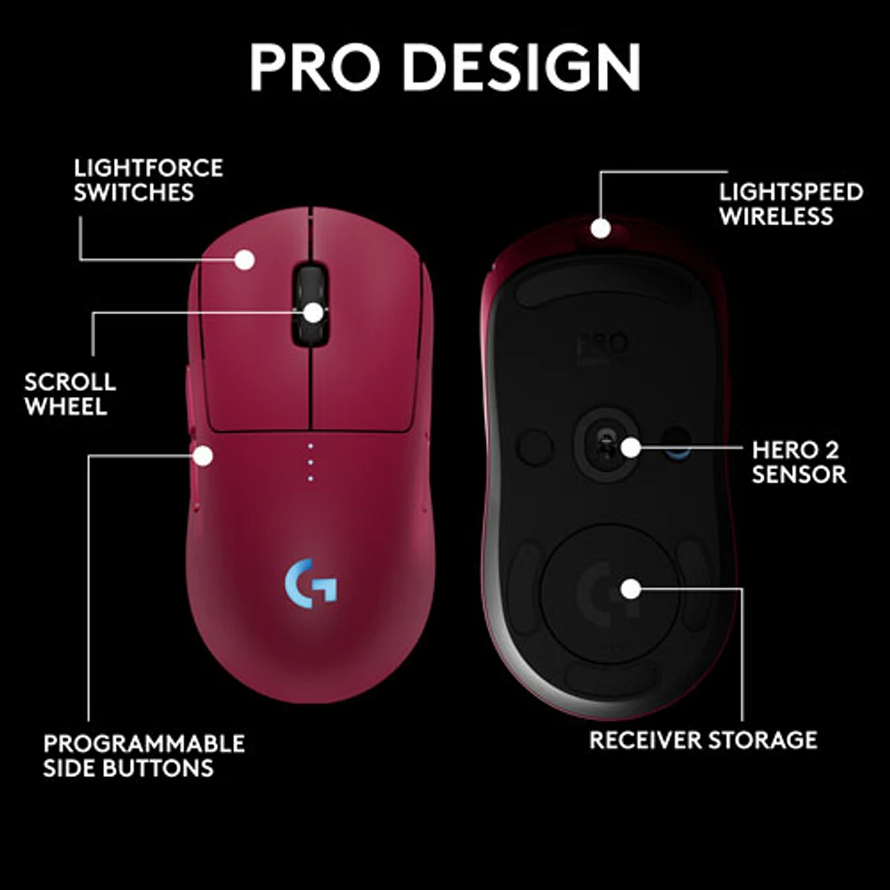 Souris de jeu optique sans fil de 44000 ppp PRO 2 LIGHTSPEED de Logitech G - Magenta