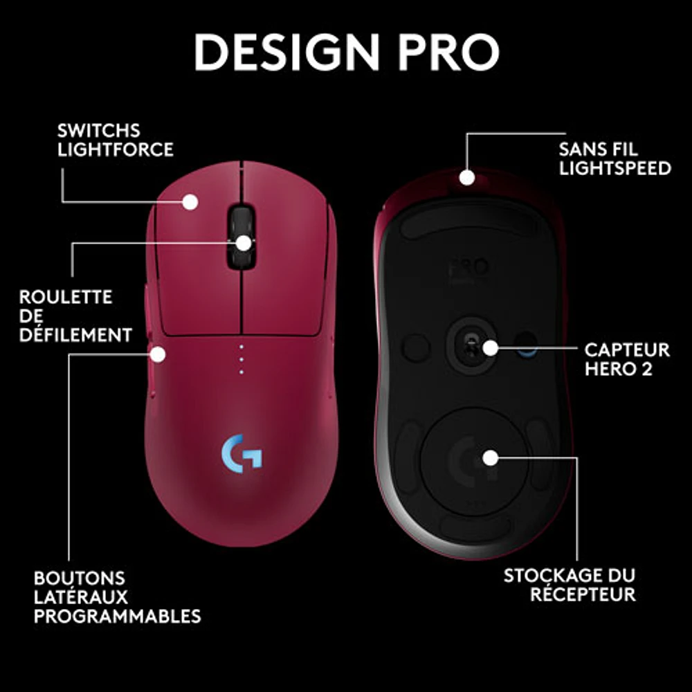 Souris de jeu optique sans fil de 44000 ppp PRO 2 LIGHTSPEED de Logitech G - Magenta