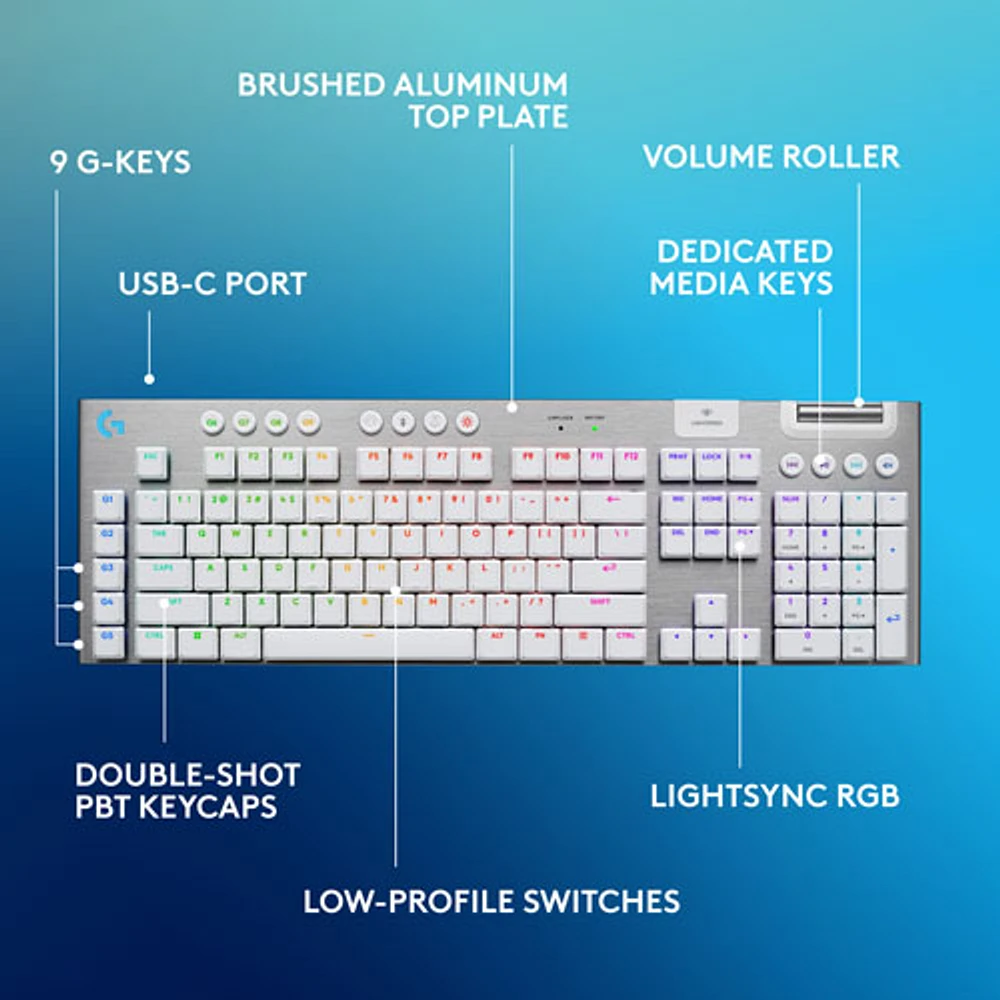 Clavier de jeu pleine grandeur sans fil rétroéclairé à commutateurs mécaniques tactiles GL G915 X LIGHTSPEED de Logitech