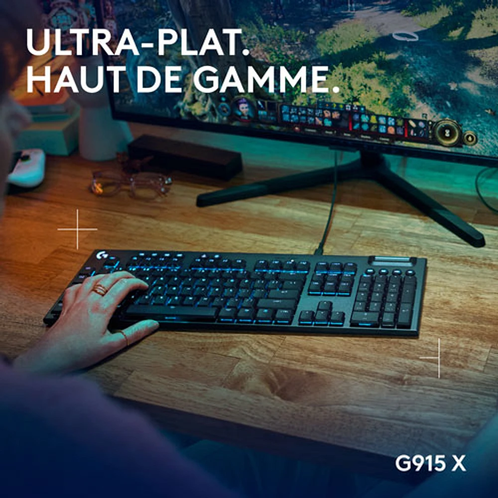 Clavier de jeu pleine grandeur avec fil rétroéclairé à commutateurs mécaniques linéaires GL G915 X de Logitech - Noir