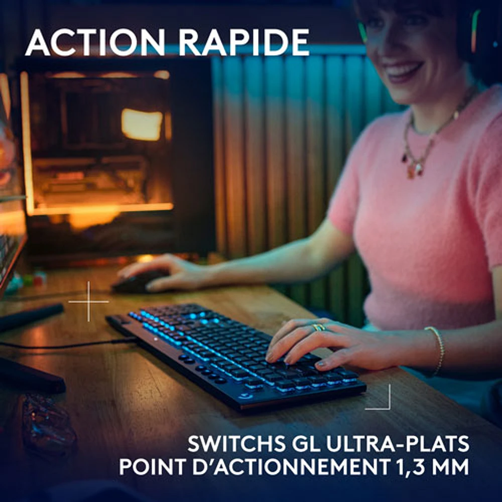 Clavier de jeu pleine grandeur avec fil rétroéclairé à commutateurs mécaniques linéaires GL G915 X de Logitech - Noir