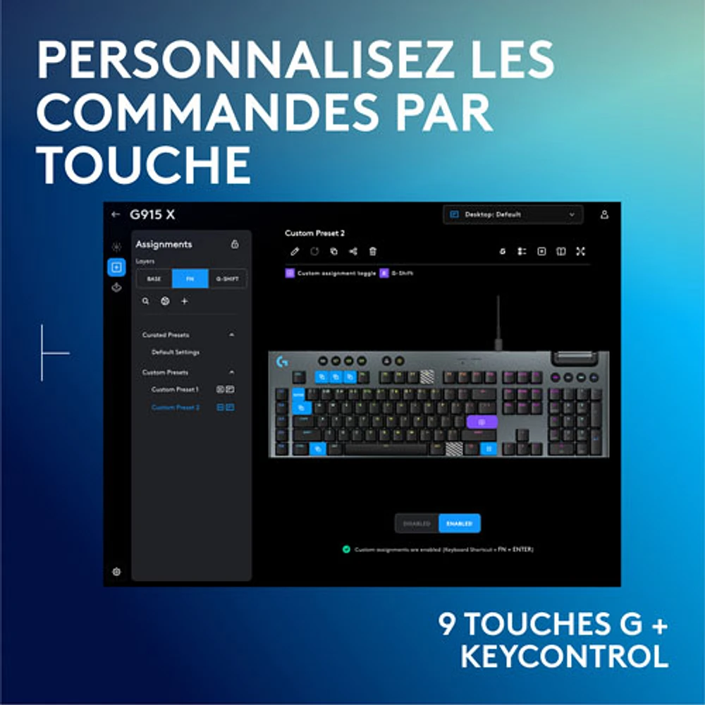 Clavier de jeu pleine grandeur avec fil rétroéclairé à commutateurs mécaniques linéaires GL G915 X de Logitech - Noir