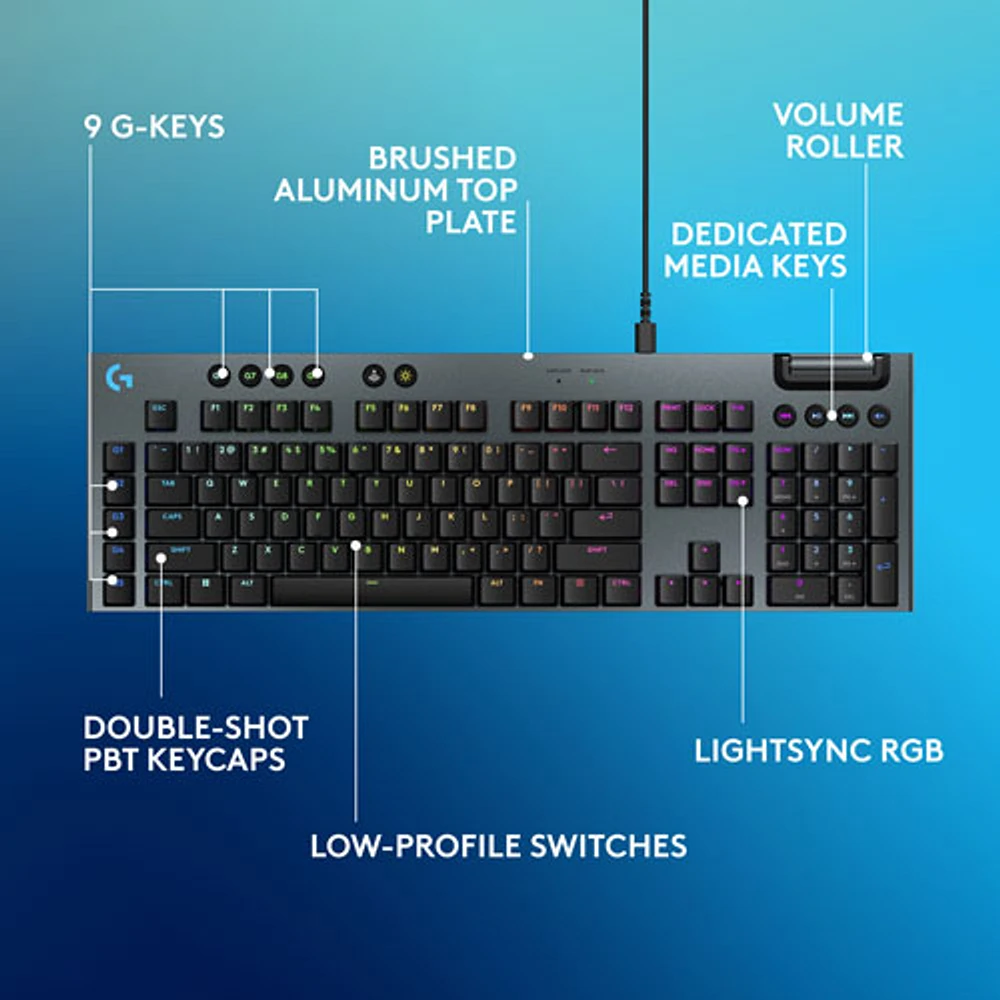 Clavier de jeu pleine grandeur avec fil rétroéclairé à commutateurs mécaniques linéaires GL G915 X de Logitech - Noir
