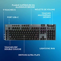 Clavier de jeu pleine grandeur sans fil rétroéclairé à commutateurs mécaniques linéaires GL G915 X LIGHTSPEED de Logitech - Noir