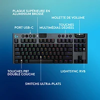 Clavier de jeu sans fil rétroéclairé à commutateurs linéaires GL sans pavé numérique G915 X LIGHTSPEED de Logitech - Noir