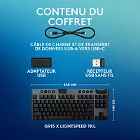 Clavier de jeu sans fil rétroéclairé à commutateurs linéaires GL sans pavé numérique G915 X LIGHTSPEED de Logitech - Noir