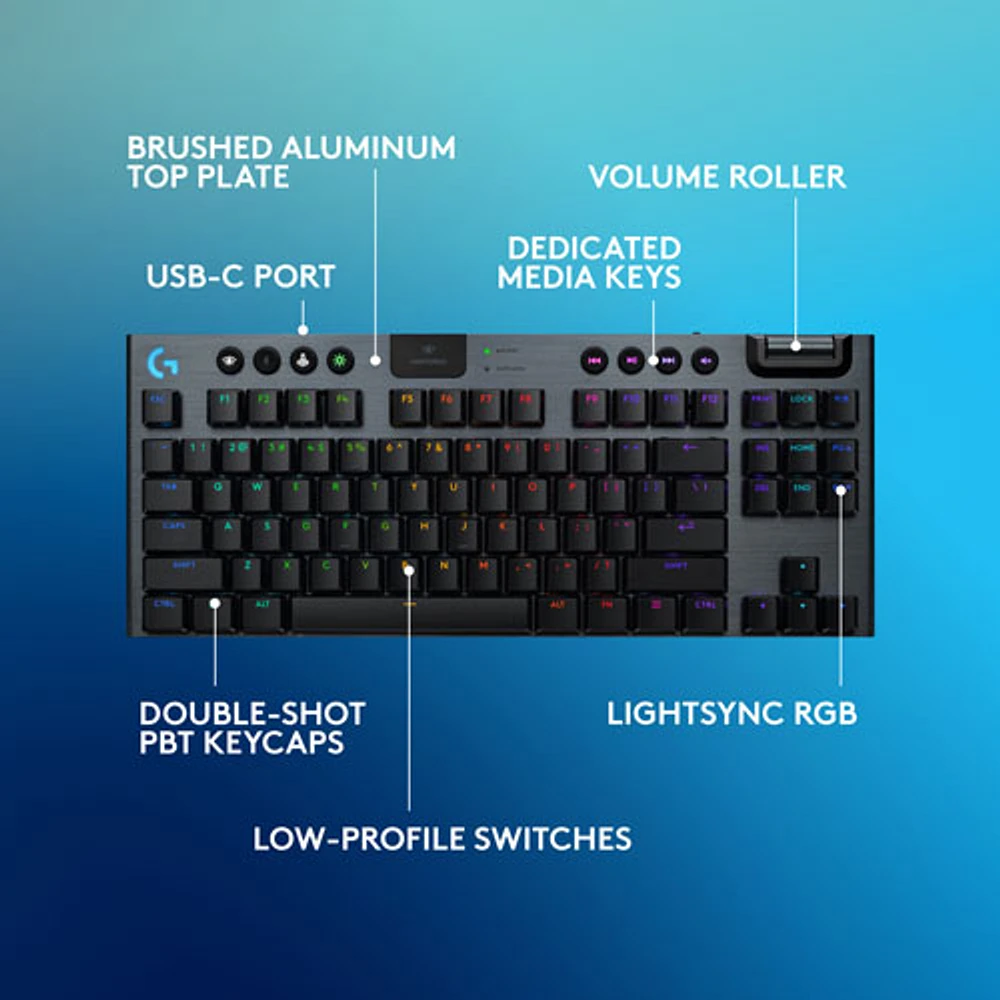 Clavier de jeu sans fil rétroéclairé à commutateurs linéaires GL sans pavé numérique G915 X LIGHTSPEED de Logitech - Noir