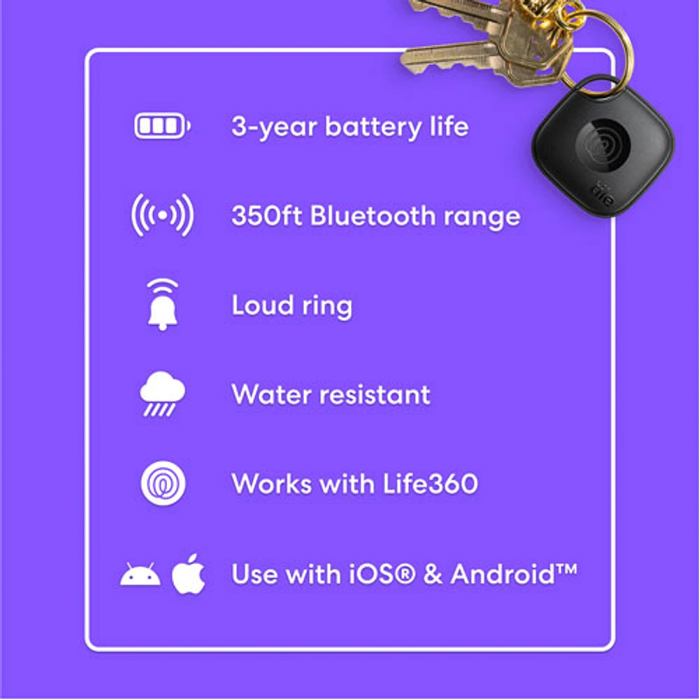 Tile Mate (2024) Bluetooth Item Tracker - 2 Pack - Black