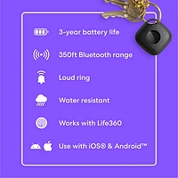 Tile Mate (2024) Bluetooth Item Tracker - 2 Pack - Black