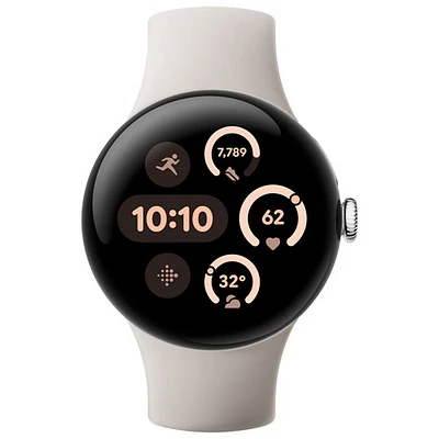 Montre Pixel Watch 3 de Google (LTE + GPS) avec boîtier de mm en aluminium argenté poli et bracelet sport porcelaine, avec TELUS