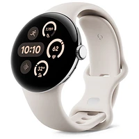 Montre Pixel Watch 3 de Google (LTE + GPS) avec boîtier de mm en aluminium argenté poli et bracelet sport porcelaine, avec TELUS