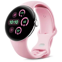 Montre Pixel Watch 3 (LTE + GPS) de Google avec boîtier de 41 mm en aluminium argenté poli et bracelet sport quartz rose, avec TELUS - Financement mensuel