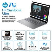 HP OmniBook Ultra 14" Touchscreen Gen AI PC Laptop - Meteor silver (AMD Ryzen AI 9 365/16GB RAM/1TB SSD/Win11)