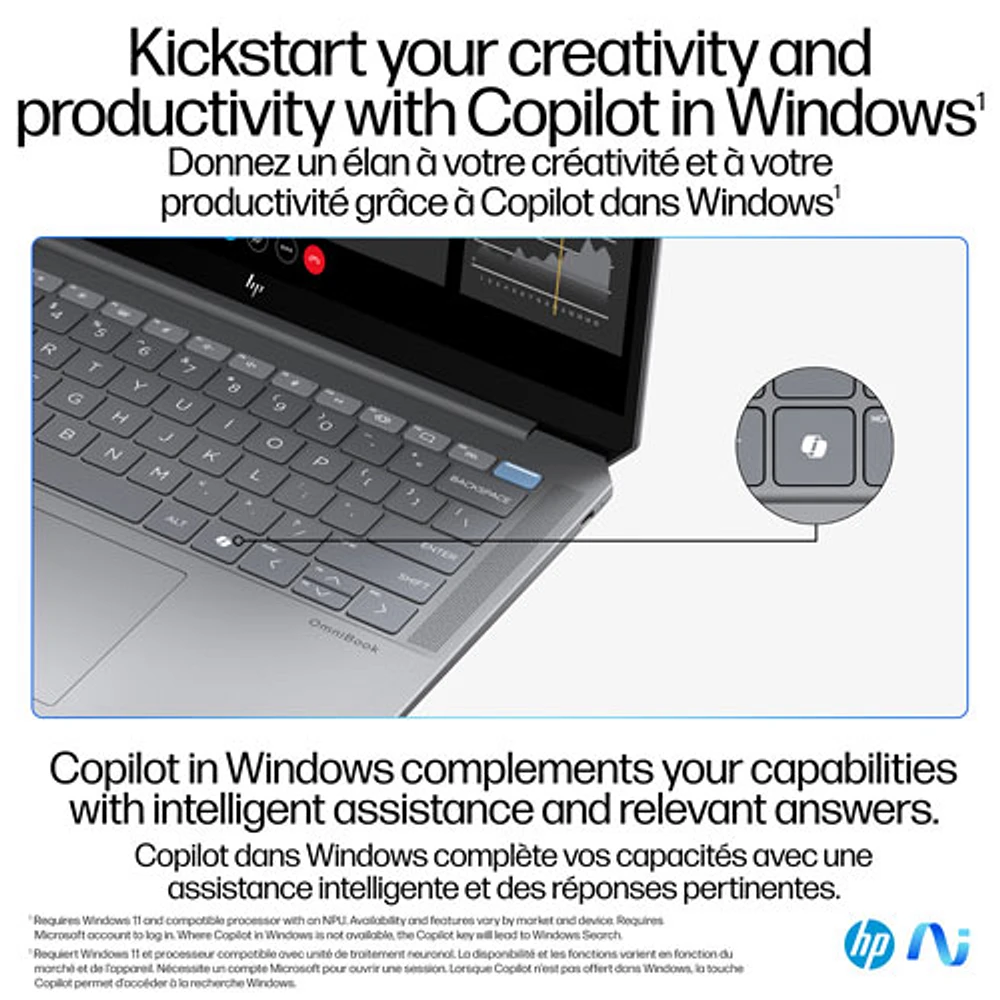 HP OmniBook Ultra 14" Touchscreen Gen AI PC Laptop - Meteor silver (AMD Ryzen AI 9 365/16GB RAM/1TB SSD/Win11)