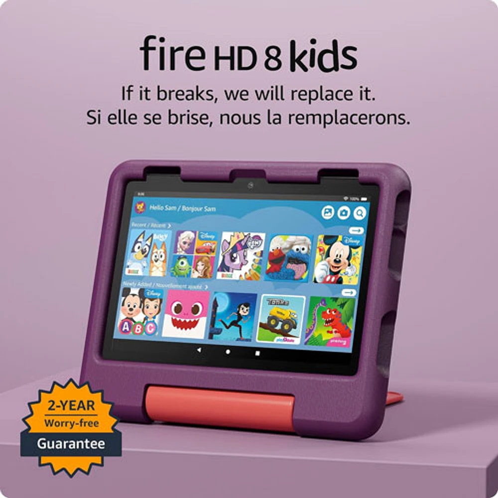 Tablette 8 po 32 Go FireOS Fire HD 8 Kids (2024) d'Amazon avec étui à l'épreuve des enfants