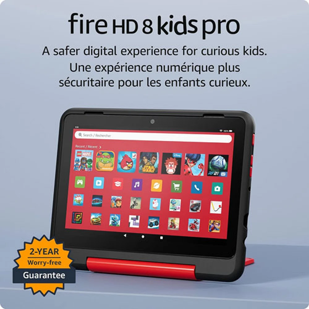 Tablette 8 po 32 Go FireOS Fire HD 8 Kids Pro (2024) d'Amazon avec étui mince à l'épreuve des enfants