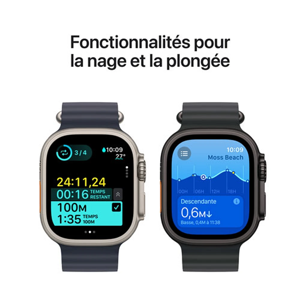 Apple Watch Ultra 2 (GPS + cellulaire) avec boîtier de 49 mm en titane naturel et bracelet océan marine